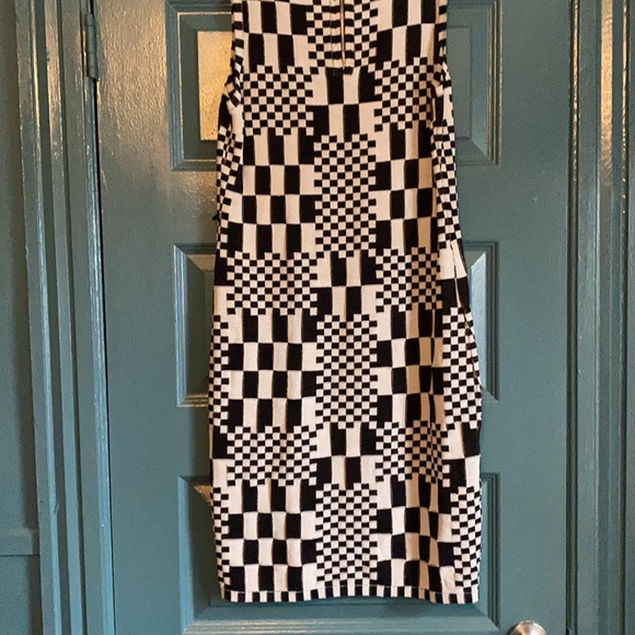 Vintage Adrianne Vittadini black and white ska two tone checkered cocktail dress - Picture 6 of 8